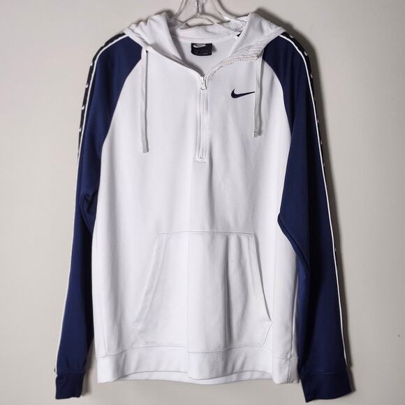Nike 1/4 Zip Front White Long Sleeve Hooded Sweatshirt Men's L A0090 - Picture 1 of 7